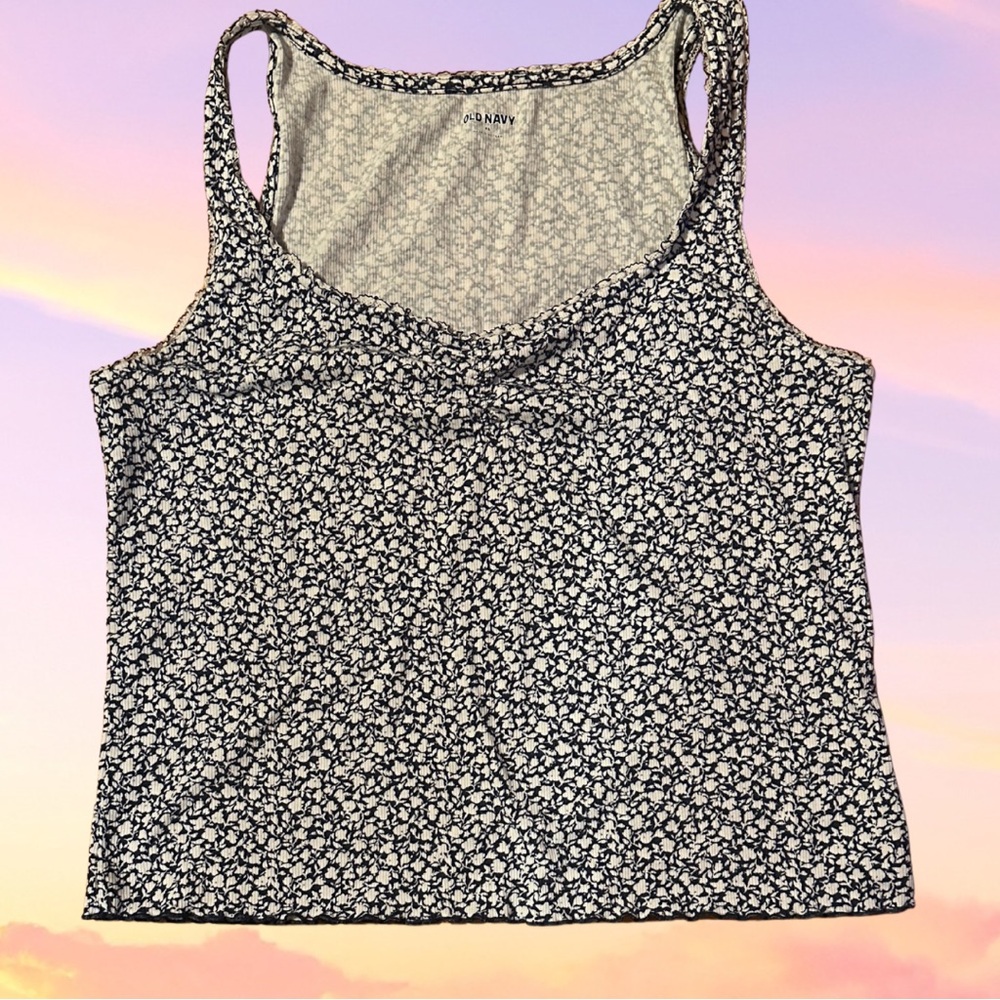 Old Navy Blue White Floral Tank Size XL
